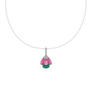 Ruby and Chalcedony Bloom Pendant Necklace